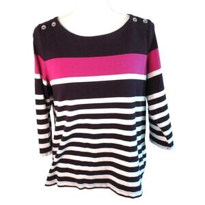 Croft & Barrow Women's Petite Long Sleeve Purple Striped Cotton Shirt Size PXL
